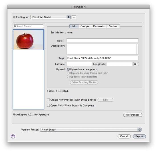 flickr export for aperture